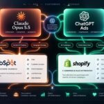 Illustration eines KI-gestützten Werbe-Workflows mit HubSpot und Shopify